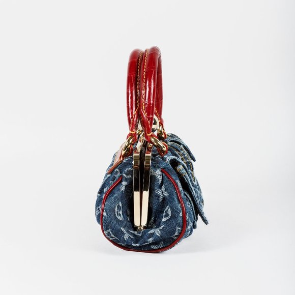 Louis Vuitton Monogram Denim Red Alligator Sac Fermoir GM - Picture 3 of 12